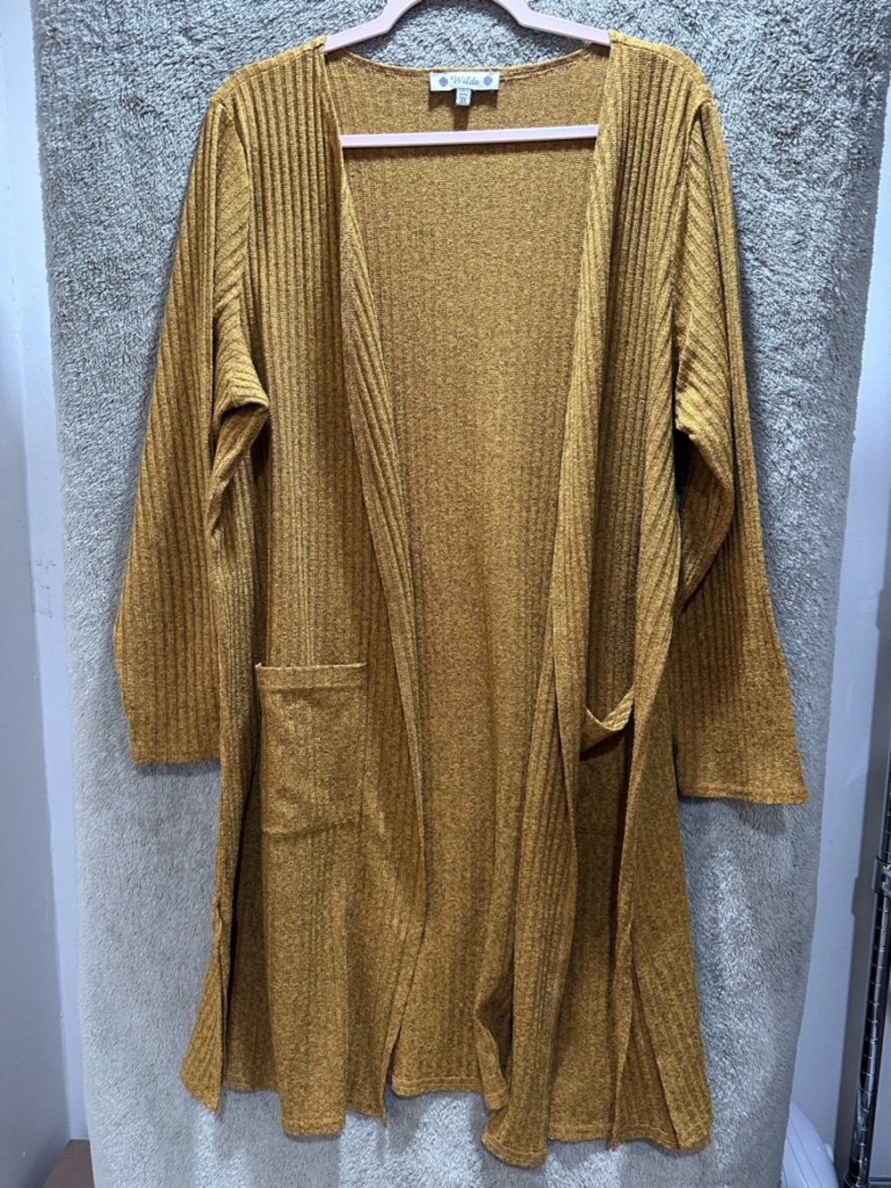 Lightweight Ribbed Open-Front Cardigan in Mustard by Valdo